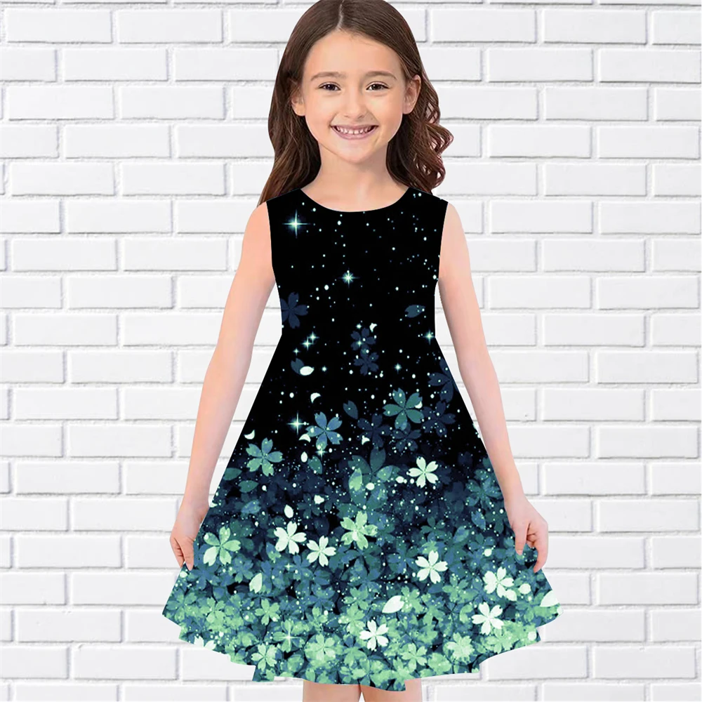 Teen Girls Colorful Flower Print Dresses Kids Girl Party Sleeveless Princess Dress Tank 3D Print Pretty Butterfly DressClothing