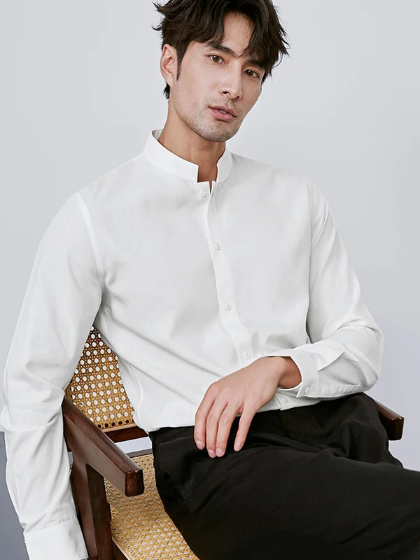 

Мужская рубашка Ele Slim Fit с воротником-стойкой, повседневная, с длинным рукавом, деловая, не требующая глажки, белая, повседневная, деловая