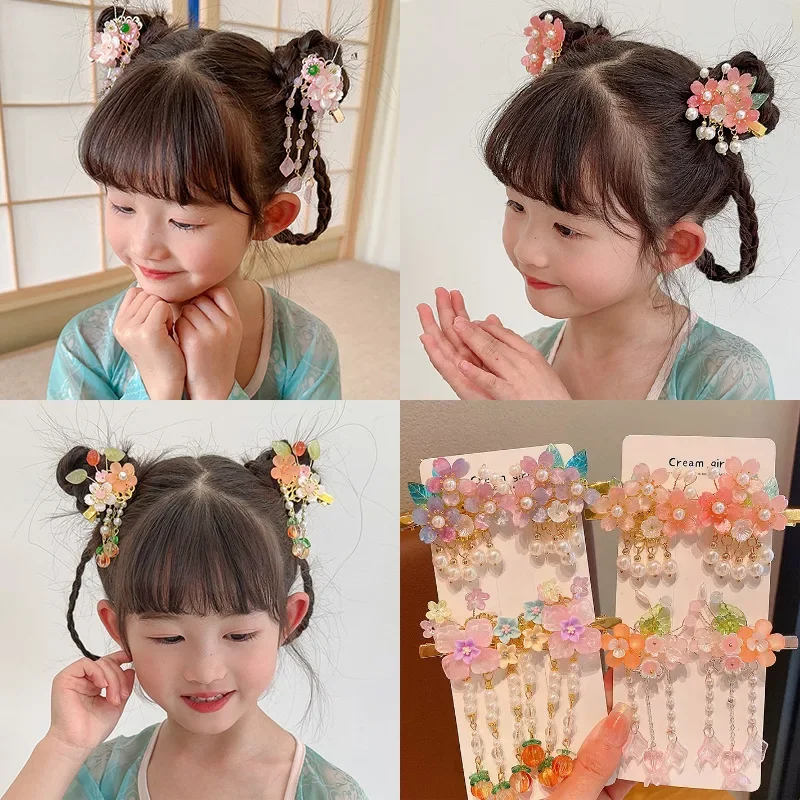 Headwear estilo antigo para meninas, acessórios para cabelo infantil, prendedor de cabelo princesa, borla, presente de férias