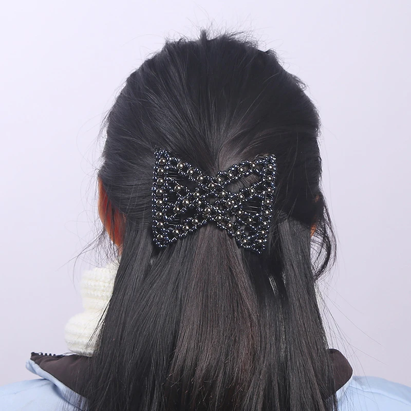 Horquilla elástica con cuentas de perlas para mujer, accesorios para el cabello, peine mágico para hacer moños, herramienta de peinado, 1 unidad