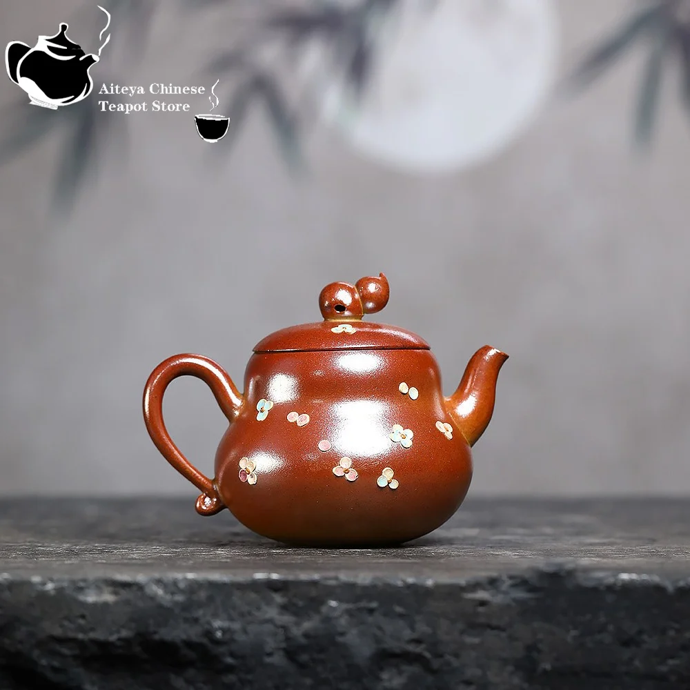 Yixing purple clay teapot, raw ore section, mud, fire clouds, burning flowers, gourds, kung fu tea set, Chinese teapot, health
