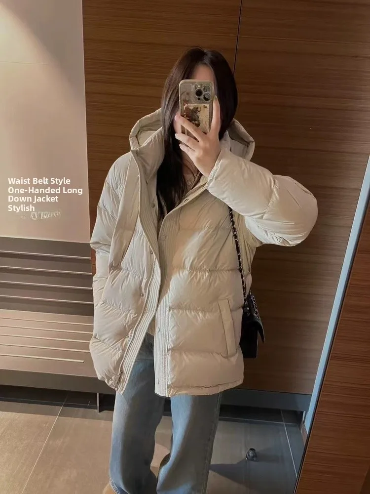 معطف نسائي مبطن من Thiened بحزام للتخسيس والخبز الدافئ Sle down Jaet طويل Sve متوسط الطول لون نقي #3