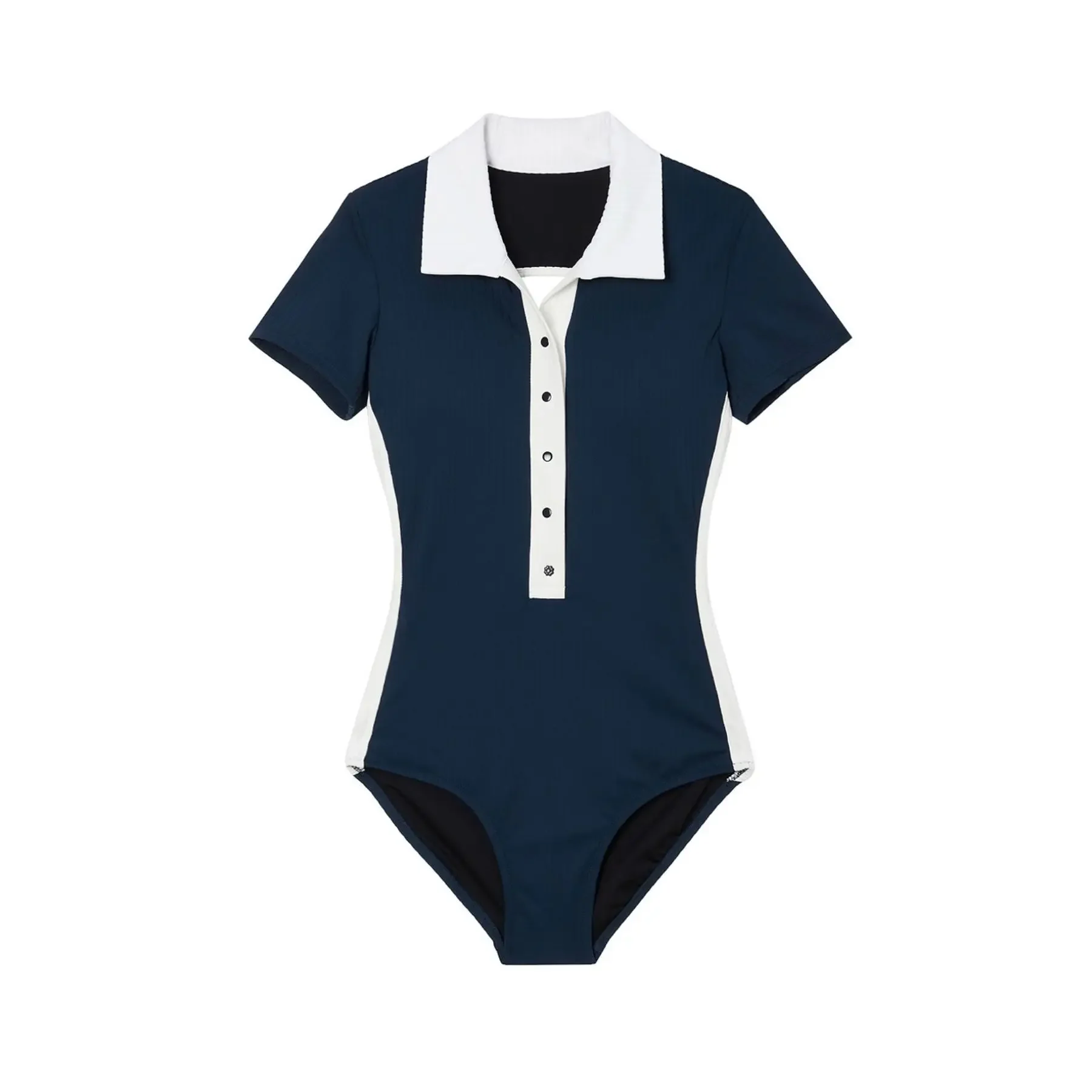 Korean Blue Swimwear Female Short Sleeve One Piece Swimsuit Women Lapel Monokini Biquinis Beach Bathing Suit Bodysuit 2025 New