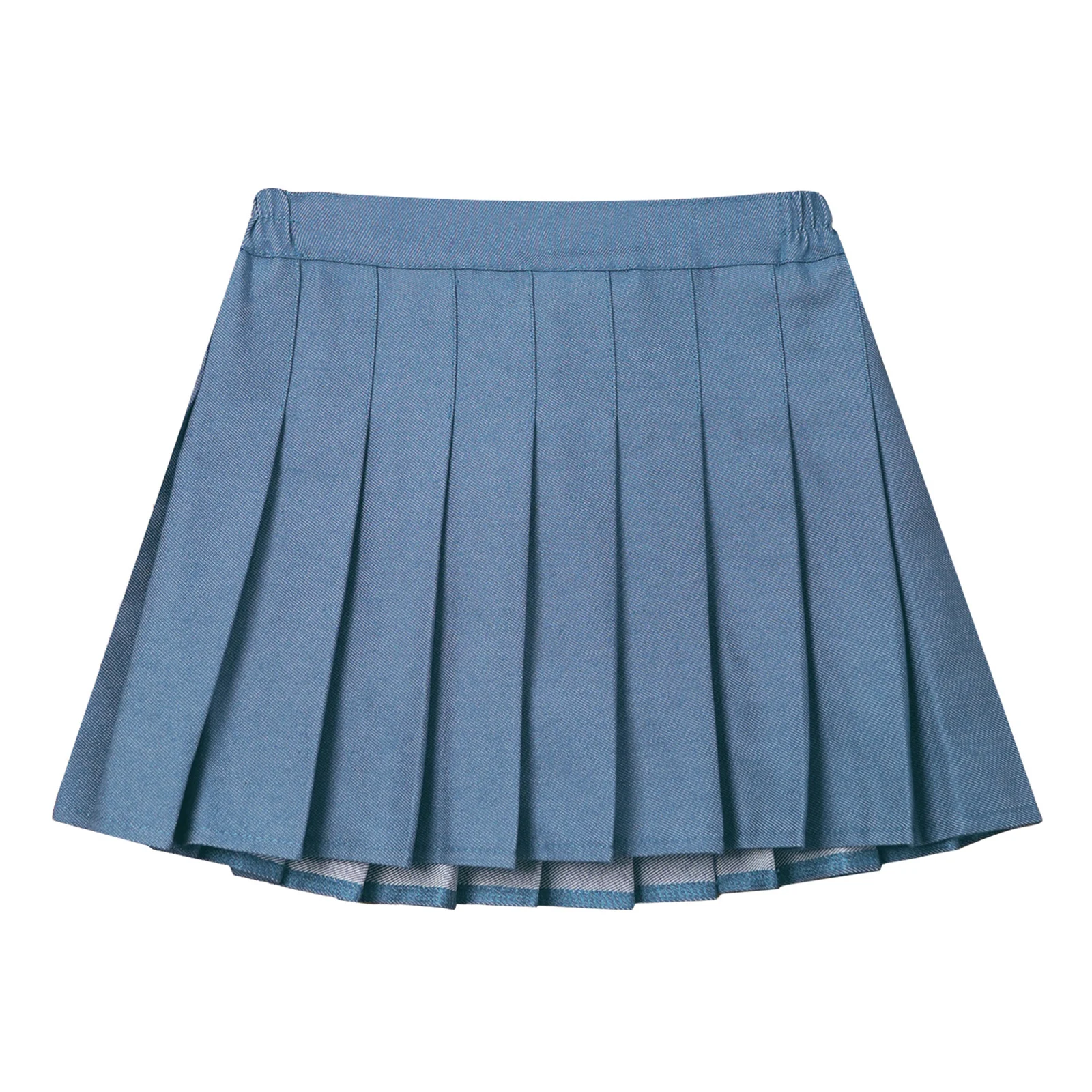 

Kids Girls Denim Pleated Skirt Elastic Back Waistband Solid Color Skirts with Built-in Shorts School Girls Uniform Casual Skirt