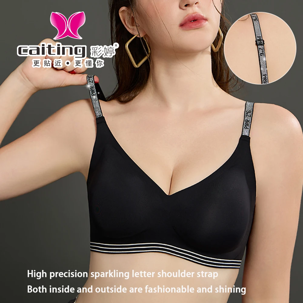 CAITING Mulheres Sem Costura Push-Up Sutiã Esportivo Alfabeto Decoração E Suporte de Aço Roupa Interior Suporte Suave Estilo de Roupa Interior Feminina
