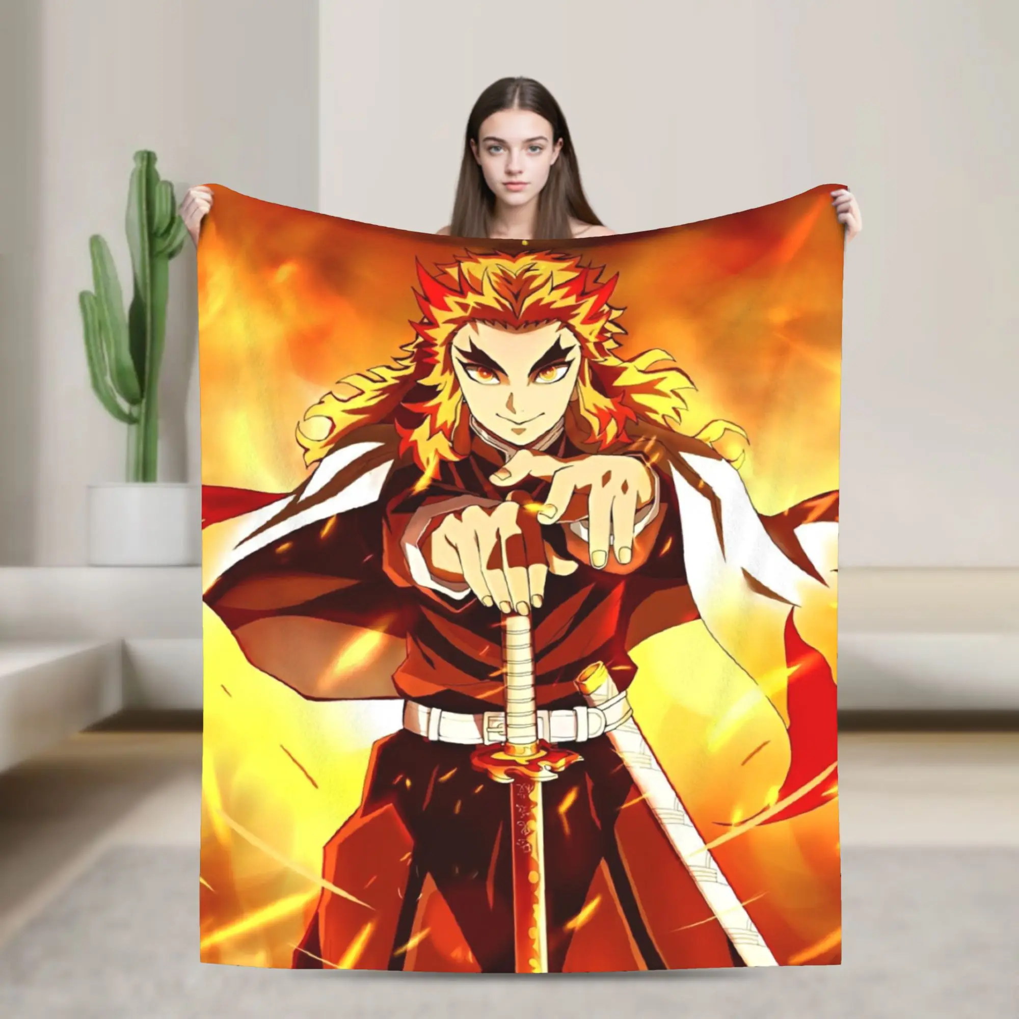

Одеяло Flame Hashira Kyojuro Rengoku, аниме Demon Slayer, нечеткие забавные теплые пледы для дома, лето