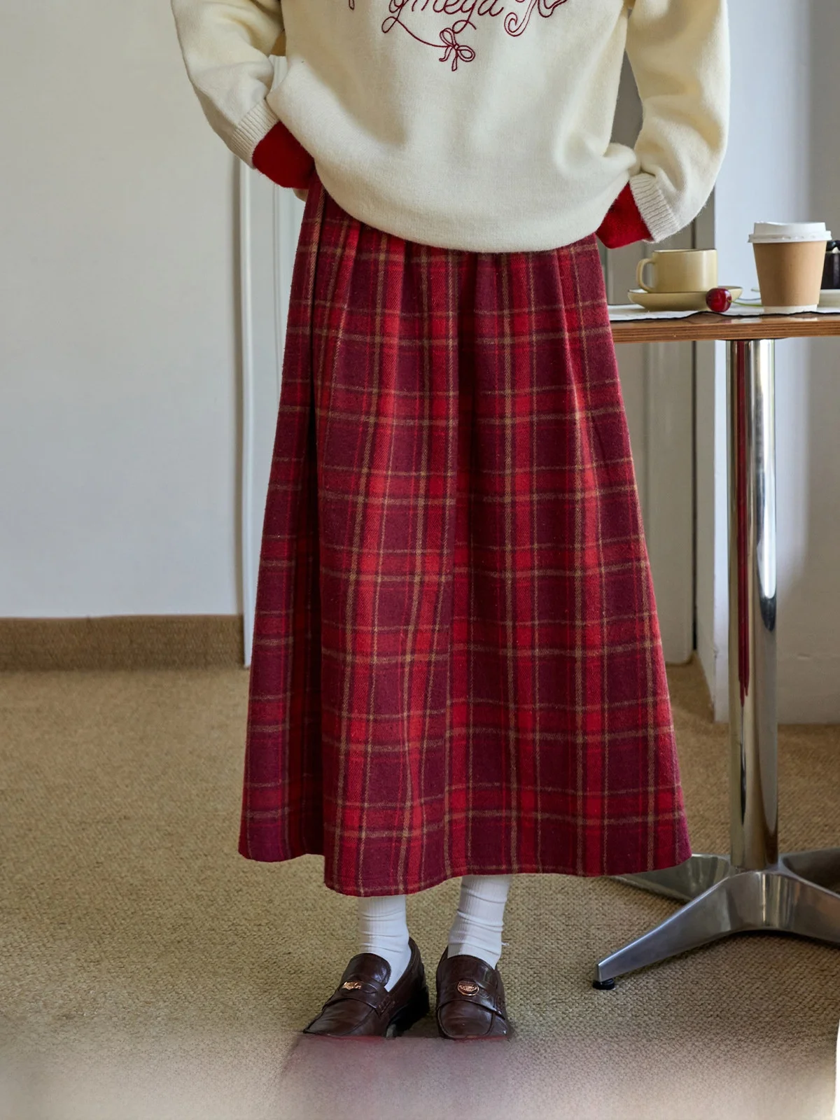 

Красная юбка А-силуэта с завышенной талией, женская, в клетку, из винтажной тюлевой ткани, для повседневной носки, приталенная, из полиэфирного волокна