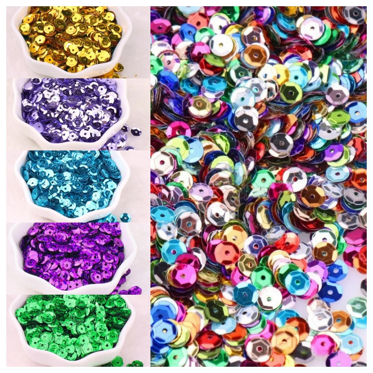 1000 pcs of 6mm silver sequins, curved pieces, laser circular concave pieces, bead pieces, DIY hand sewn clothing accessories,