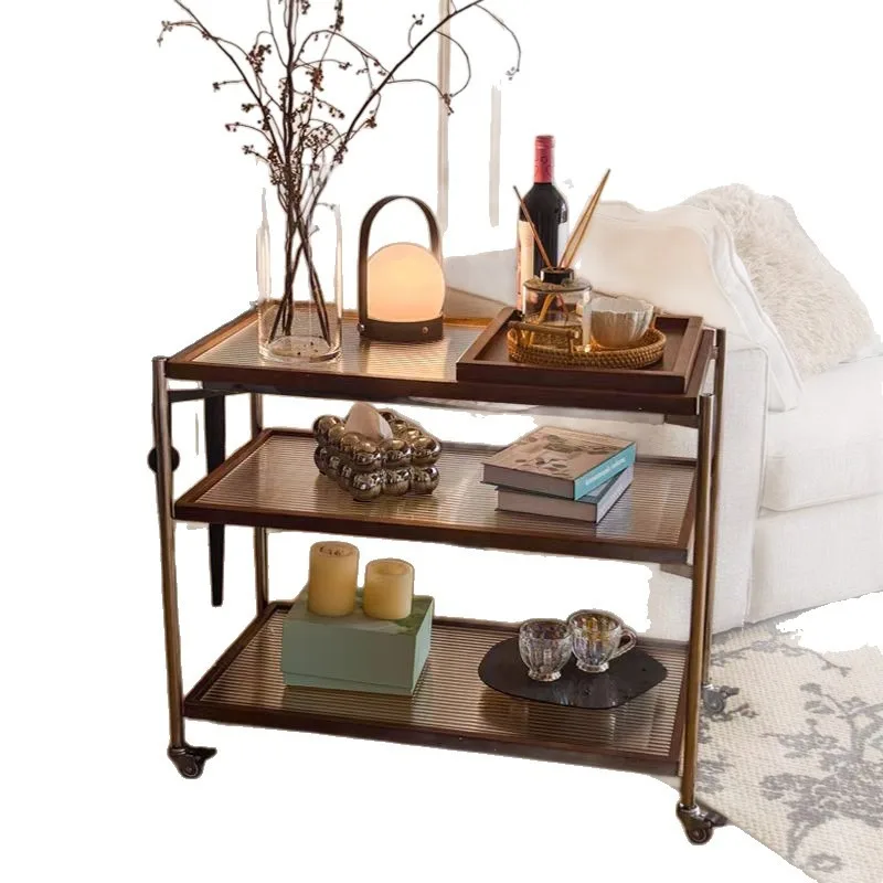 Fumedieval mobile tea bar, glass trolley side table, sofa cabinet, bedside storage rack