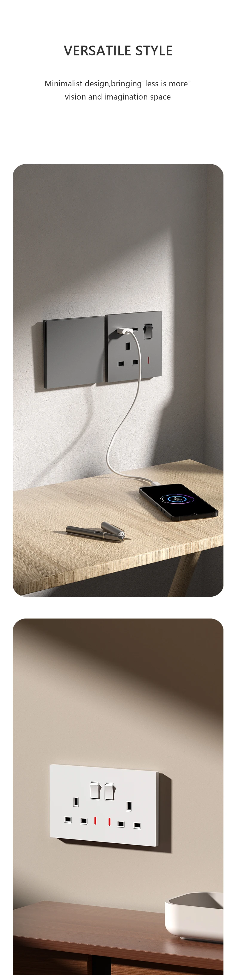 UK Standard Power Socket 13A Quick charge Plug 20W Smart Type-C Wall Outlet,220V Electrical Universal Wall Light 2way Switch