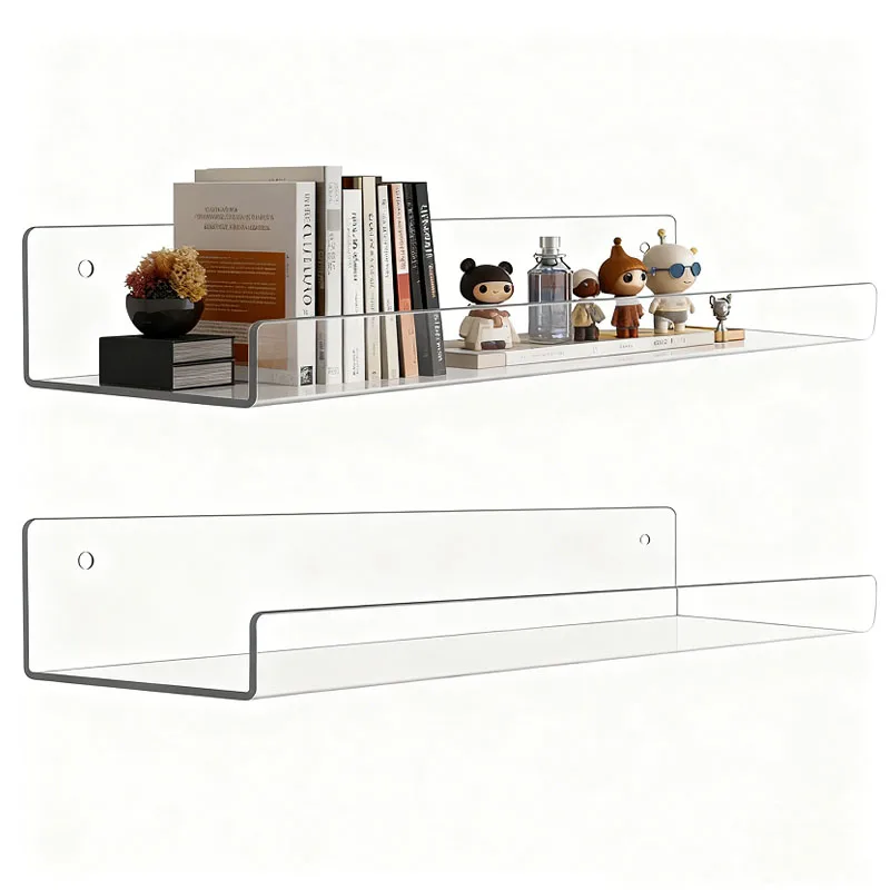 2 stücke 15 zoll Klar Wand Regal Make-Up Parfüm Ständer Kunststoff Bücherregal Gewürz Rack Schwimmende Regal Für Küche Badezimmer wohnzimmer