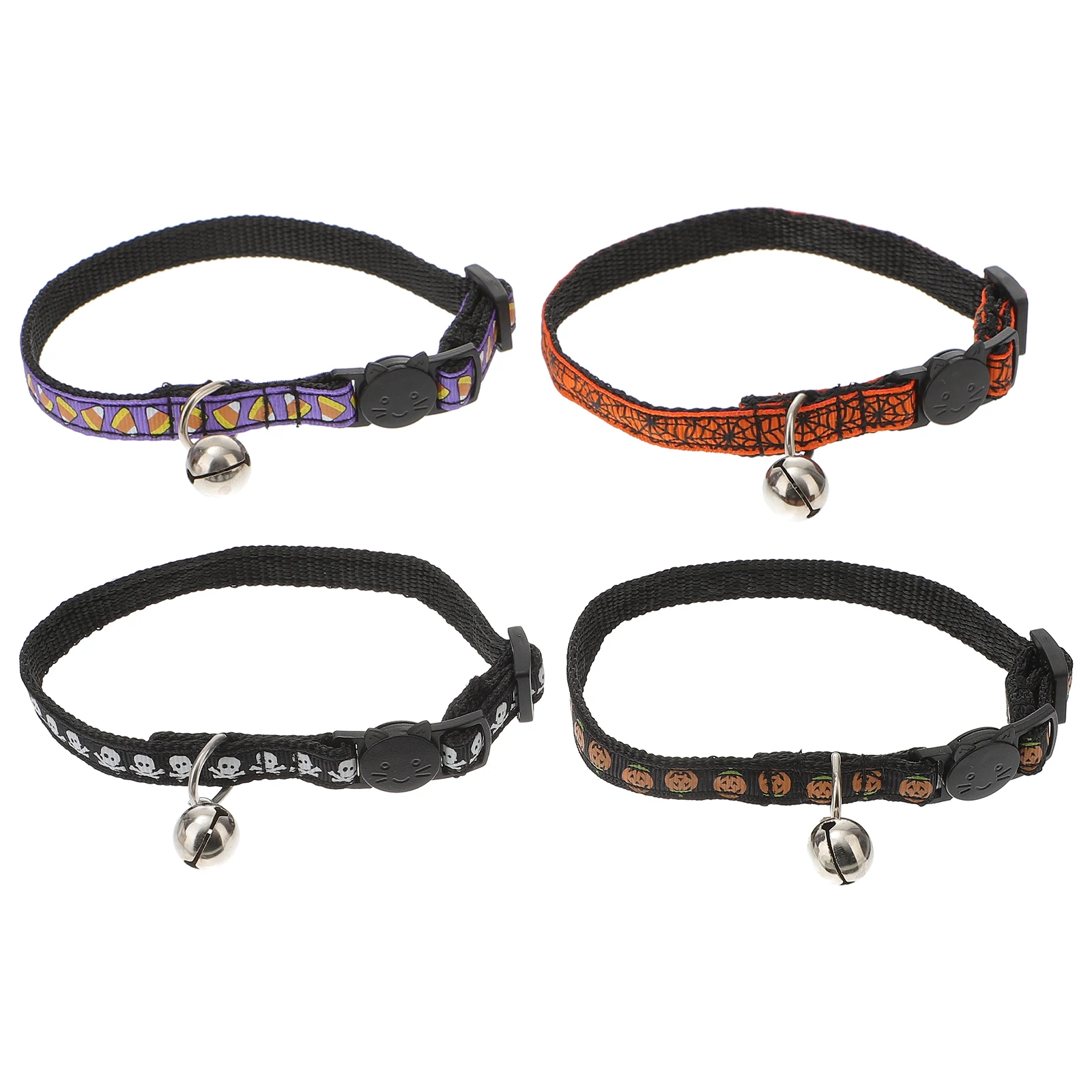 

4PCS Pet Necklace Halloween Collar Dog Kitten Cat Strap Adjustable Elastic Design Silver Bell Style
