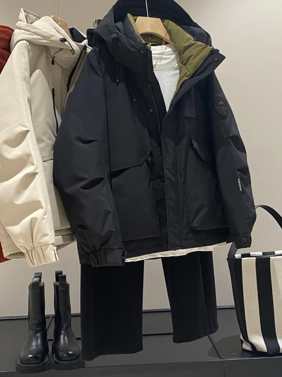 

Couple's Parka Sle down Jaet 90% White Du down Heat Retention Bla Gold Youth Trendy Regular Length Hooded Coat