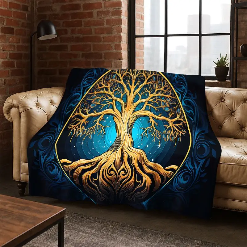 Tree of Life Nordic Mythology Yggdrasil Nature cartoon Flannel Blanket Soft Throw Blanket for Bedroom Living Room Bed Travel kid
