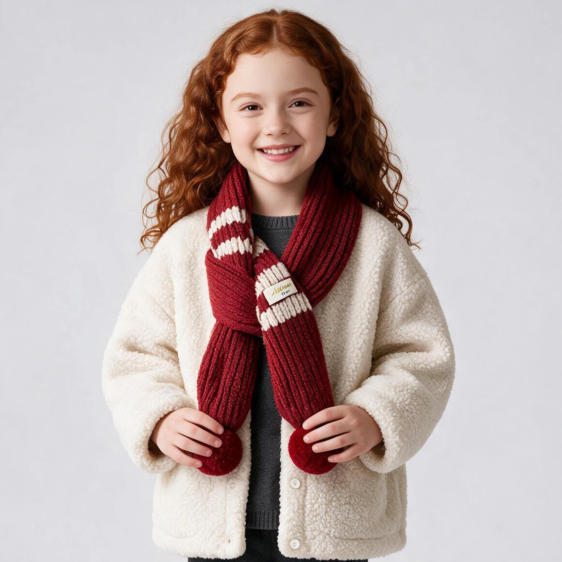 Autumn Winter Baby Stripe Knitted Scarf Soft Windproof Warm Neck Warmer Pom Pom Scarf for Boys and Girls