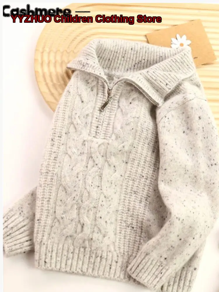 Girls Pullover Sweater Kids Autumn Winter Round Neck Knit Top Solid Color Fleece Lined Thickened Warm Soft