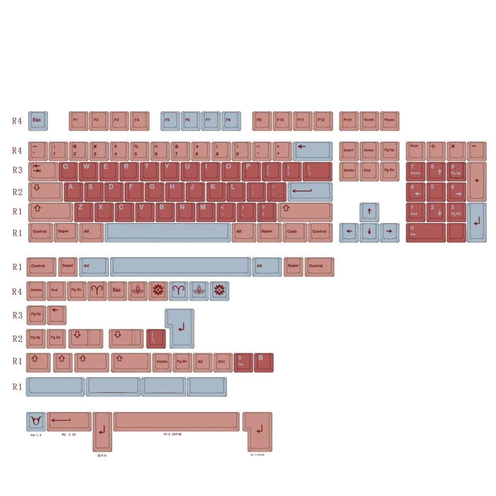 1 Set Aries Burgundy Red Theme Keycaps PBT Dye Subbed Key Caps Cherry Profile Lightproof Keycap For MX Switch Keyboard