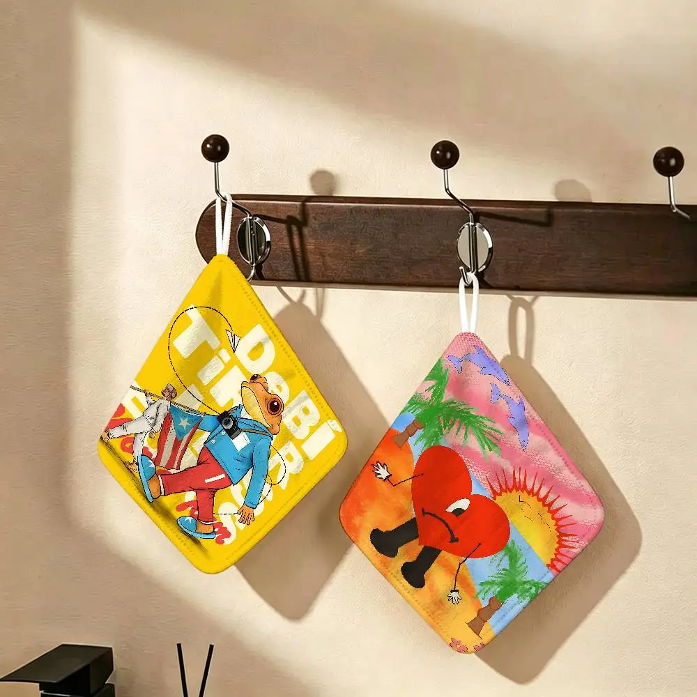 B-BadBunnyS Music Artist Polyester Cotton Hanging Kitchen Towel, Soft Hand Wiping Towel, Reusable for Kitchen Bathroom Home