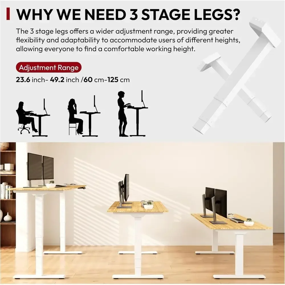 72 Dual Motor Bamboo Height-Adjustable Desk with 3-Level Lighting, 3 Presets, and Sit-Stand Reminder for Home & Office