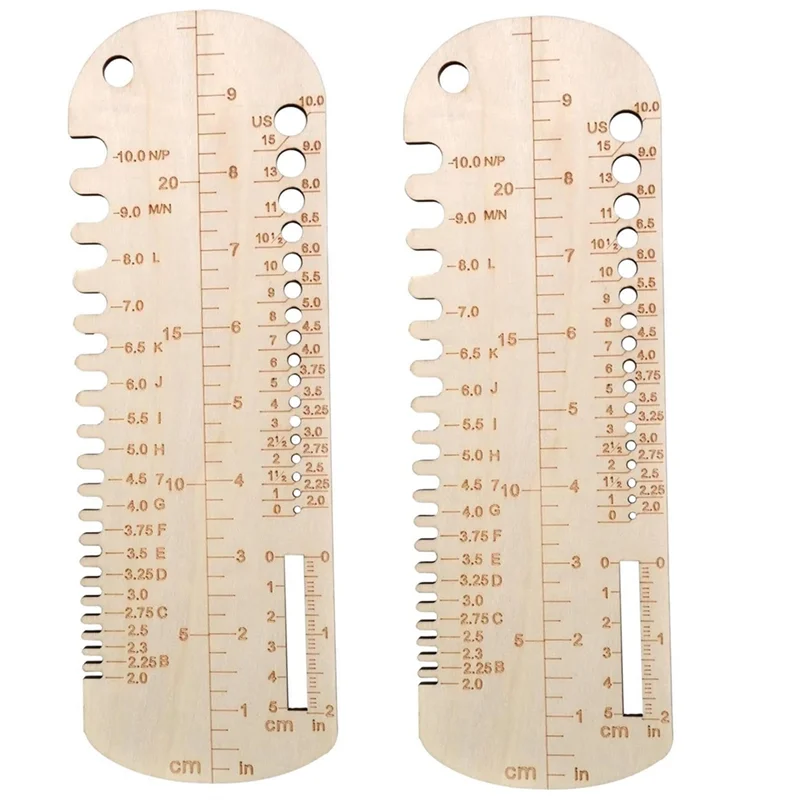 -A25M 2PCS Sok Breien Liniaal Houten Breinaald Maat Gauge Meetinstrument Sok Nauwkeurige Liniaal Breiblokkering Voor DIY Duurzaam