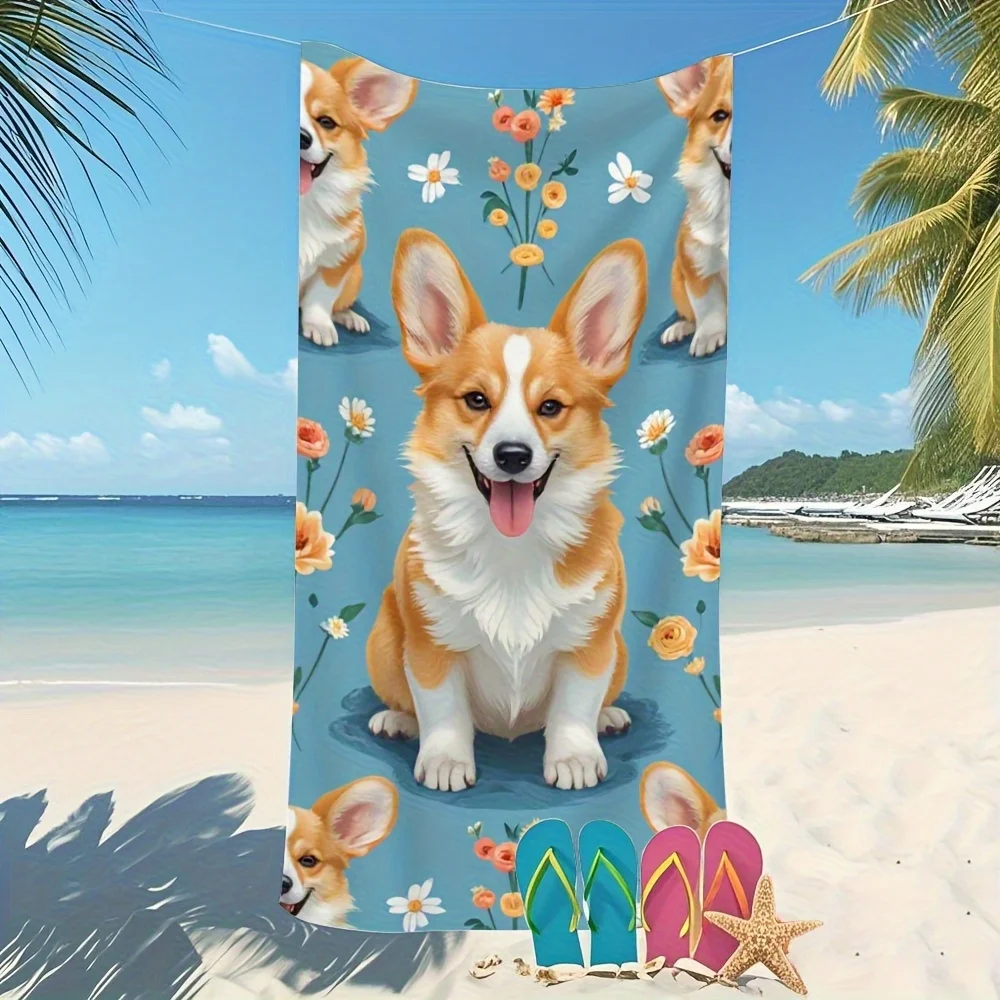 Corgi Floral Quick-Dry Microfiber Bath Towel, Super Absorbent Ultra-Soft for Pool Spa Travel