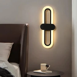 Lámpara LED de acrílico Ovalada para decoración del hogar, luz de pared negra y dorada para pasillo, dormitorio, mesita de noche y sala de estar