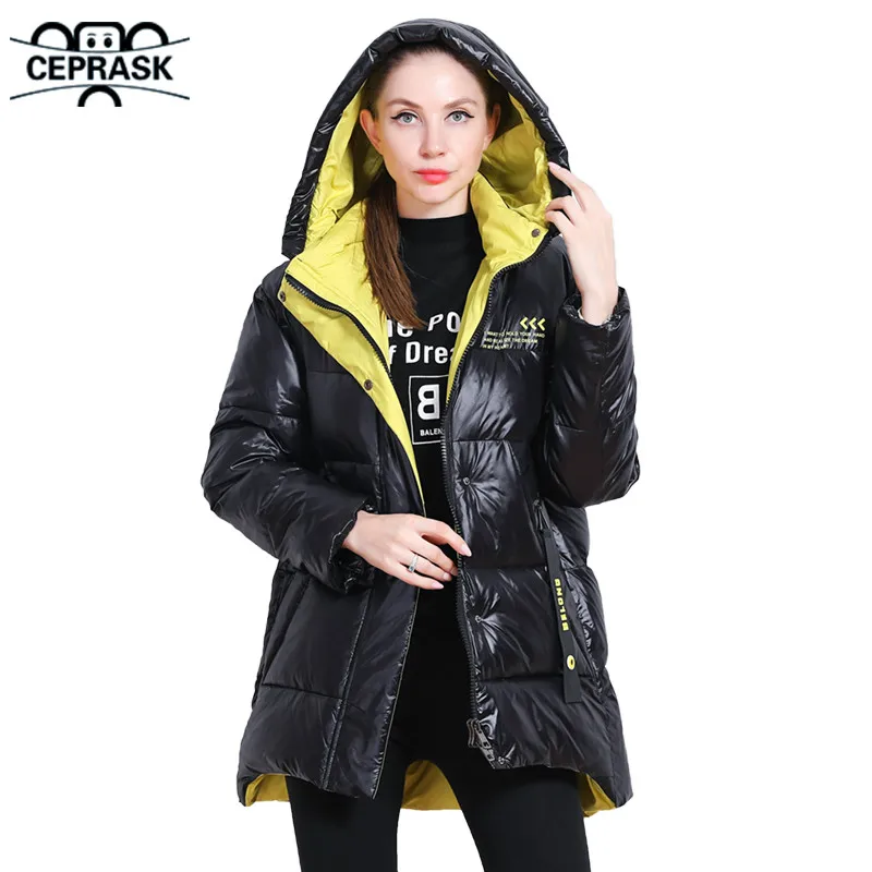 CEPRASK 2023 New Winter Jacket Women Casual Loose Thick Parkas Clothing Fashion Bright Colors Hooded Warm Winter Coat Outerwear