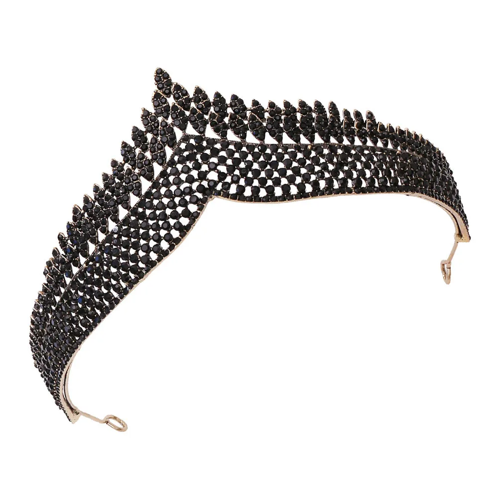 

Retro Crown Headband Black Crystal Rhinestone Tiara Bridal Hair Accessories Women Wedding Party Baroque Headdress