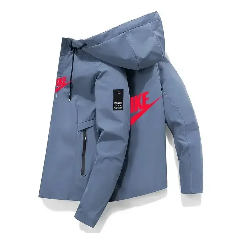 New spring autumn Men\'s Windproof waterproof Zipper Casual Fashionable High Quality Hooded Baseball print Outdoor Sports Jacket