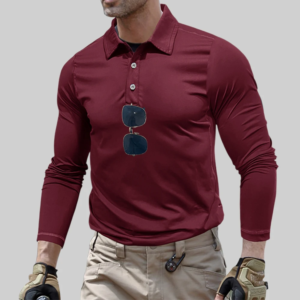 Camisetas tácticas deportivas de manga larga con solapa para hombre, camiseta de entrenamiento al aire libre para Fitness, camisetas de secado rápido para senderismo, ropa para hombre