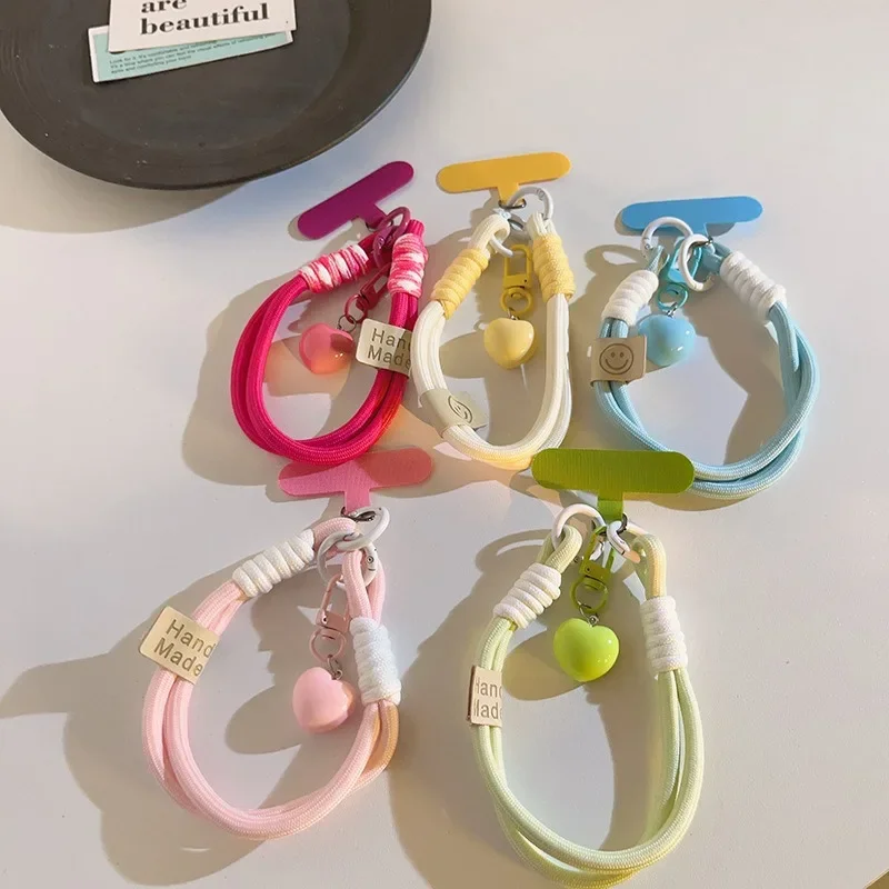 

Красочный ремешок для мобильного телефона, короткий ремешок на запястье, 3D брелок с подвеской в виде сердца любви, ремешок-цепочка для камеры, универсальный ремешок для чехла для телефона