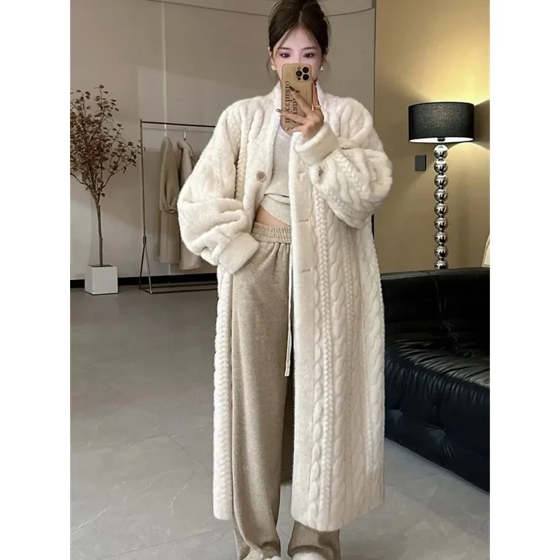 Faux Fur Coat Women Thicken Soft Loose Korean Fashion Fluffy Long Cardigan Female 2023 Winter Single Breasted Coats Lady