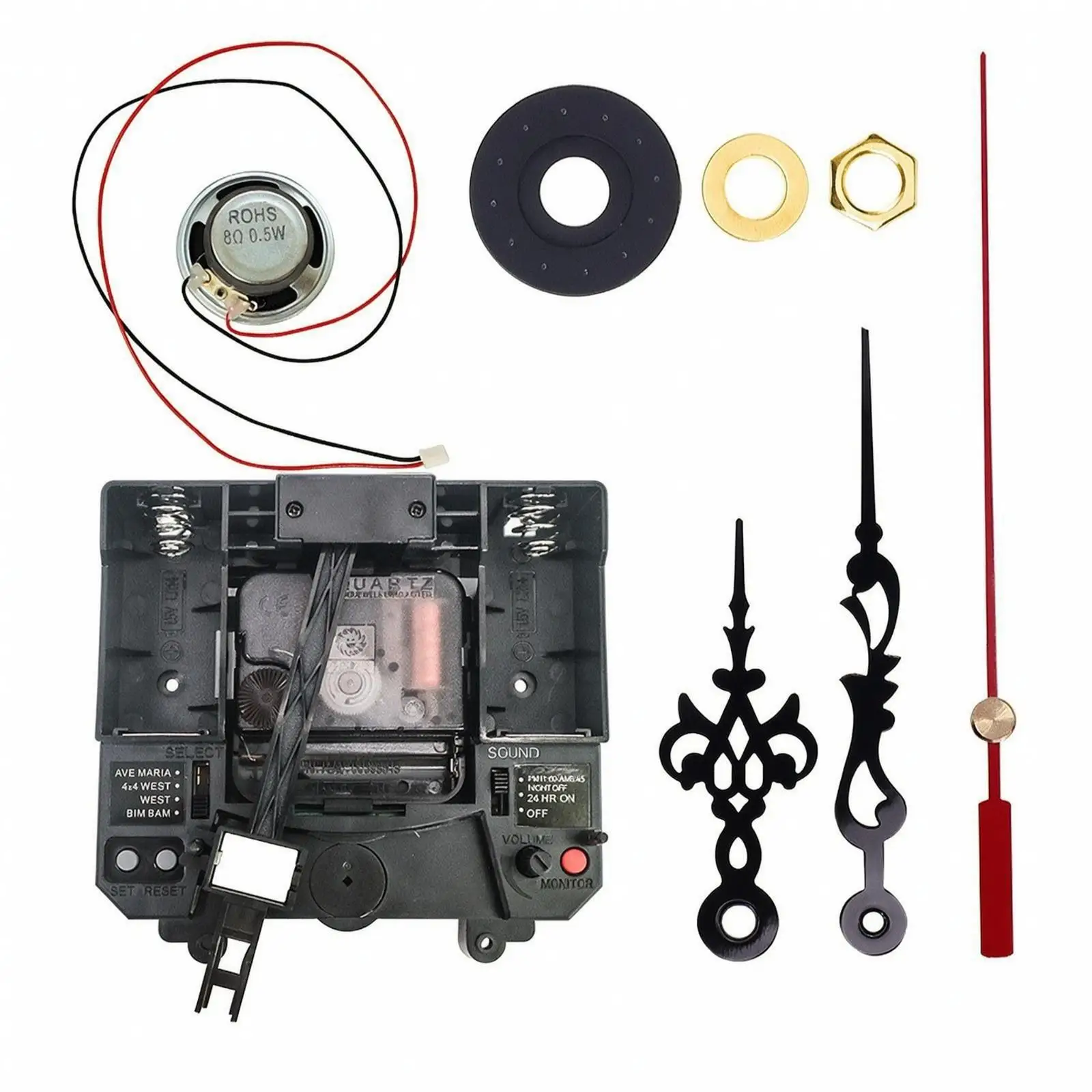 Quartz Chiming Clock Movement Assembly with Speaker and Pendulum Drive for DIY Wall Clock Repair Kit