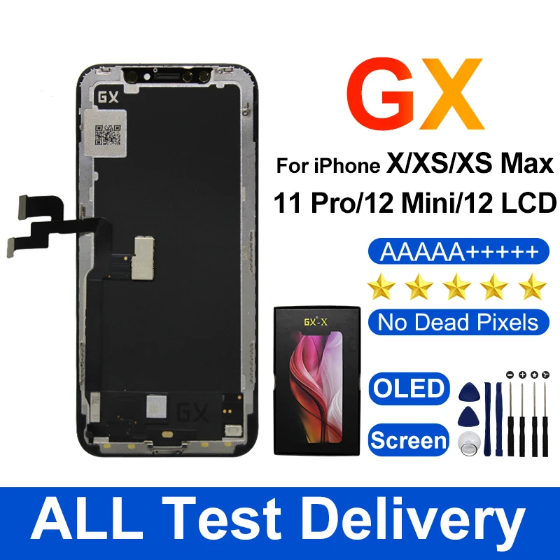 GX AMOLED For iPhone X XS XSMAX Screen 11Pro MAX 12Pro 12Mini LCD 13 Display With 3D Touch Screen Digitizer Assembly Replacement