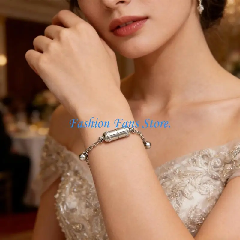  Stainless Steel Geometric Bracelet With Removable Pills Compartment For Keepsakes 16 5cm Length