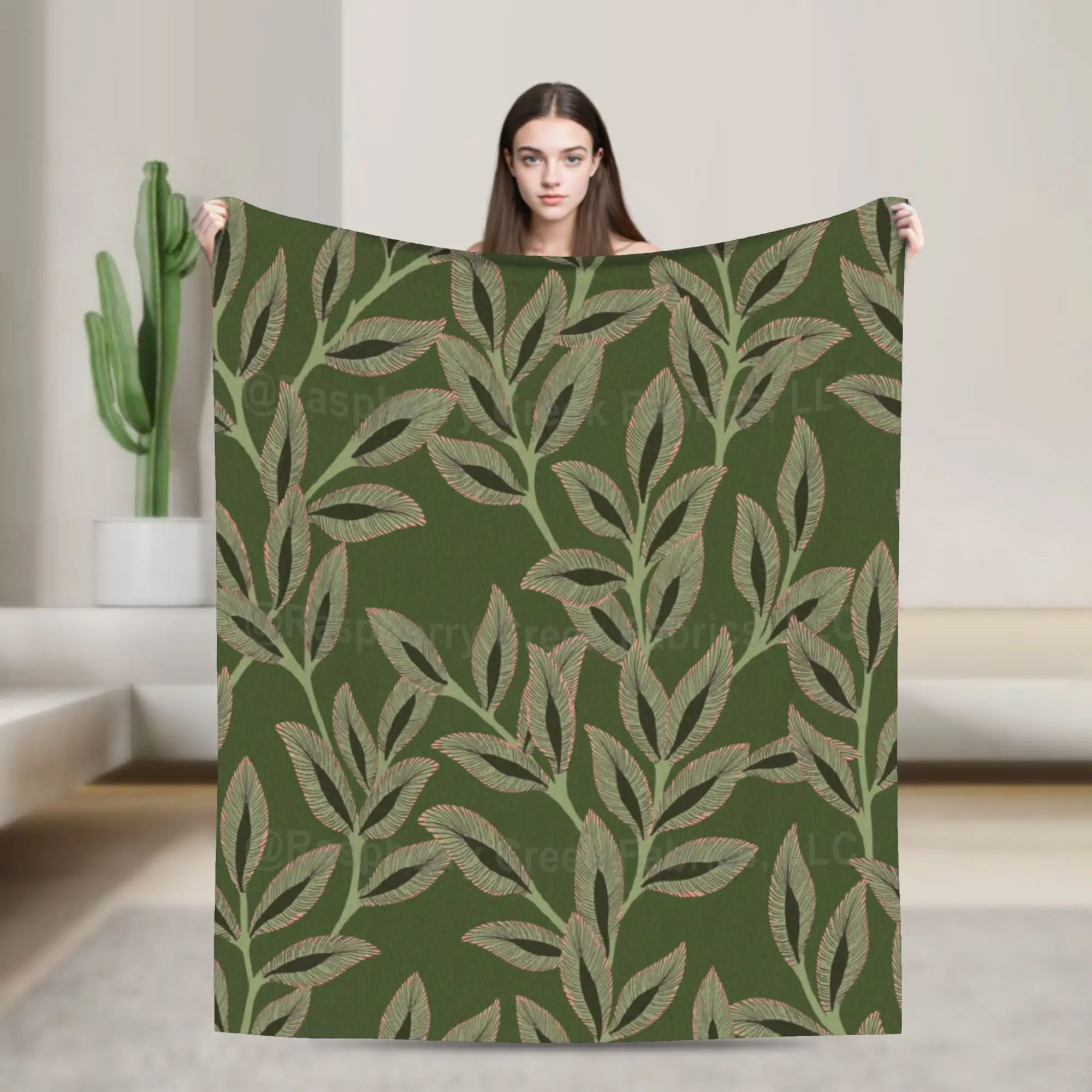 New Arrival Olive Green Foliage Blankets Soft Flannel  Cozy Throw Blankets Machine Washable