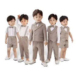 Flower Boys Beaufitul Photograph Suit Children Summer Luxurious Birthday Dress Baby Kids Formal Wedding Performance Tuxedo Wear