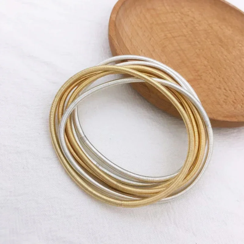 New Fashion Gold-plated Elastic Spiral Telescopic Bracelet Set for Women Hot Selling Simple Elegant Spring Bracelet Jewelry Gift