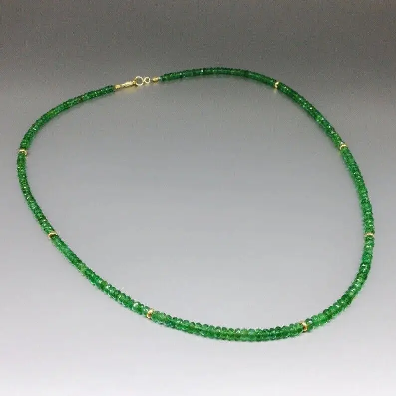 Genuine Natural Emerald Beaded Necklace- AAA+ Quality 4-5mm Round Faceted