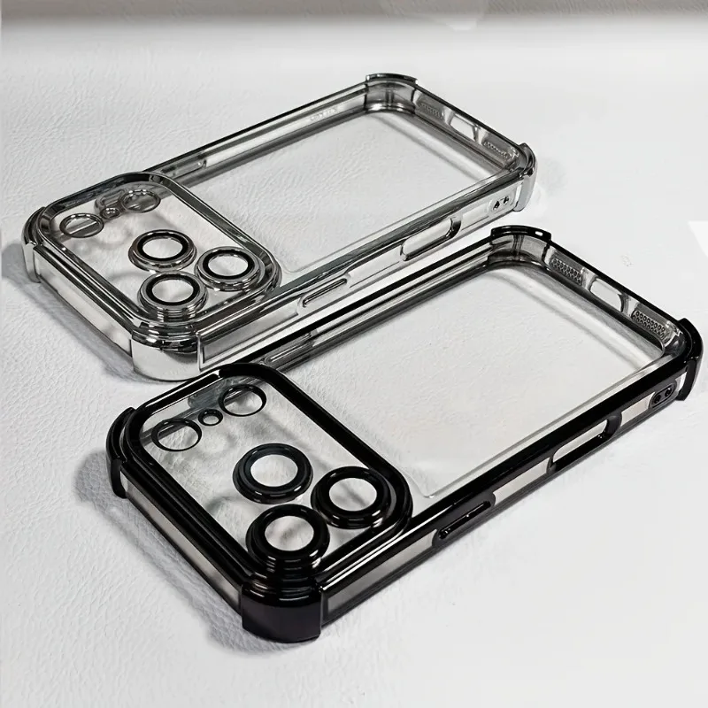 Luxuriöse, galvanisierte, stoßfeste, transparente Handyhülle für iPhone 18 Pro 17 15 14 13 12 16 Pro Max mit Linsenschutzfolien und transparentem Bumper. – Detail 5