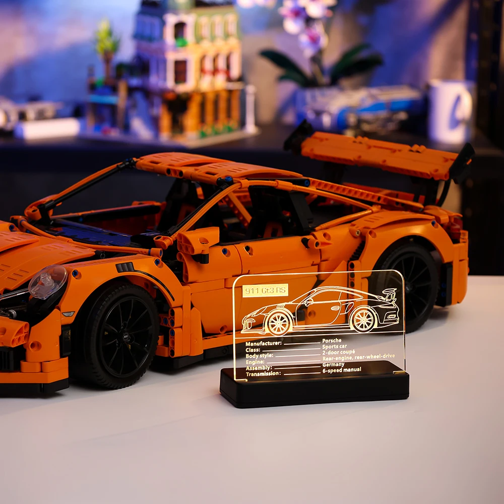 

Светодиодная акриловая доска для дисплея, табличка с именем для LEGO 911 GT3 RS 42056, строительные блоки, кирпичи, набор игрушек