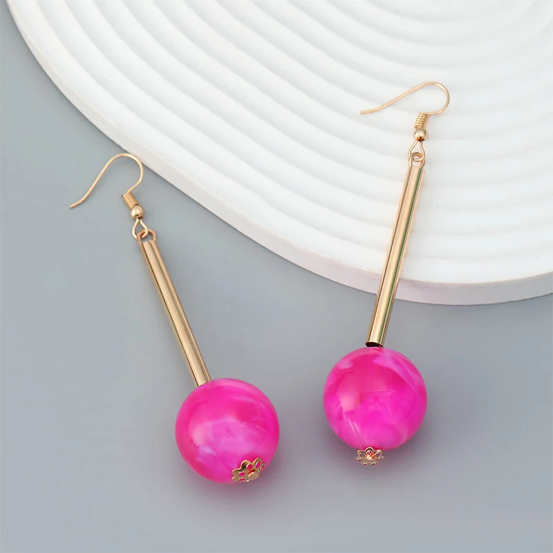 Long Drop Resin Ball Earrings For Women Metal Bar Colorful Round Beads Drop Ear Jewelry Classic Simple Bohemia Design 2023347