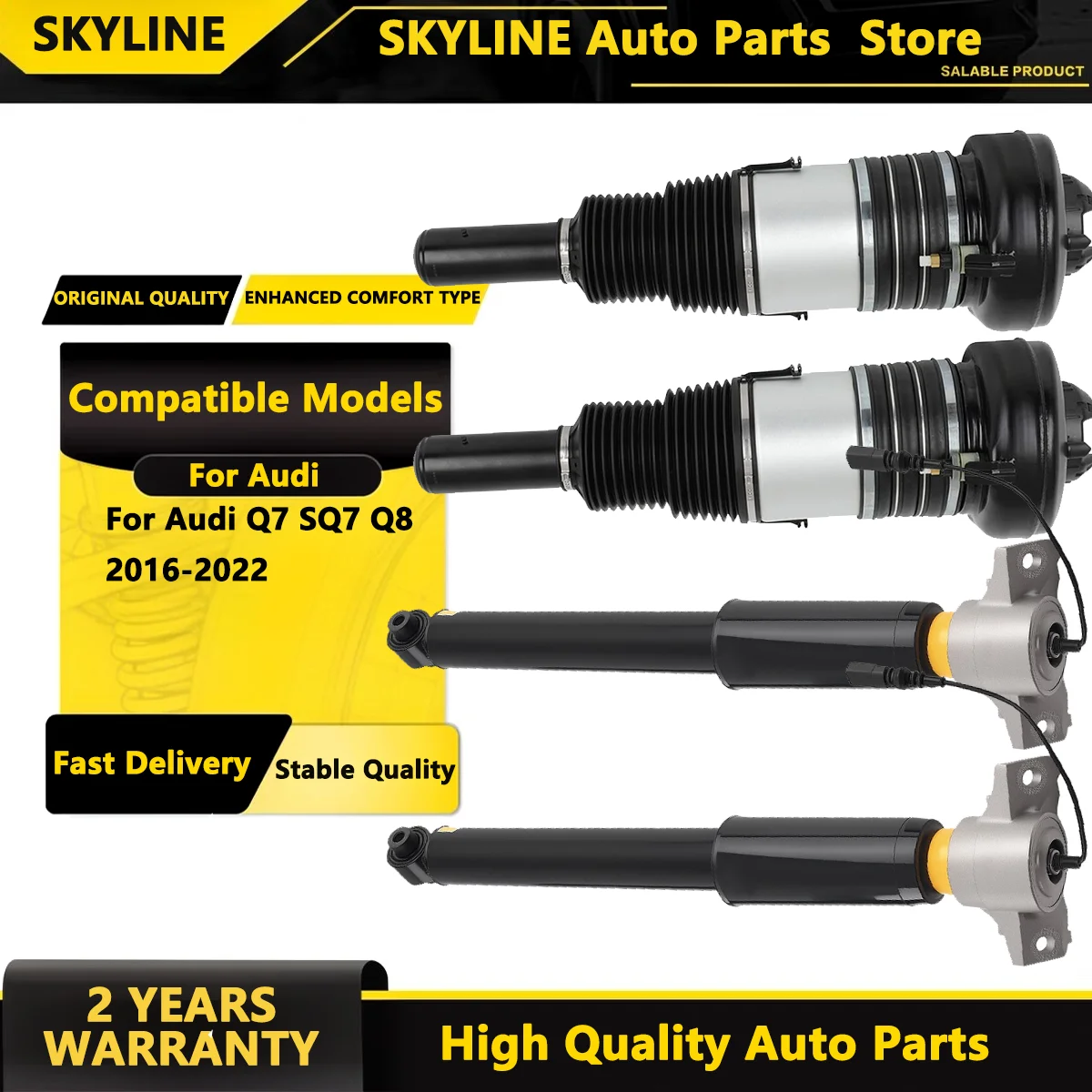 SKYLINE 4X Front Rear Air Ride Suspension Shock Absorbers For Audi Q7 SQ7 Q8 2016-2022