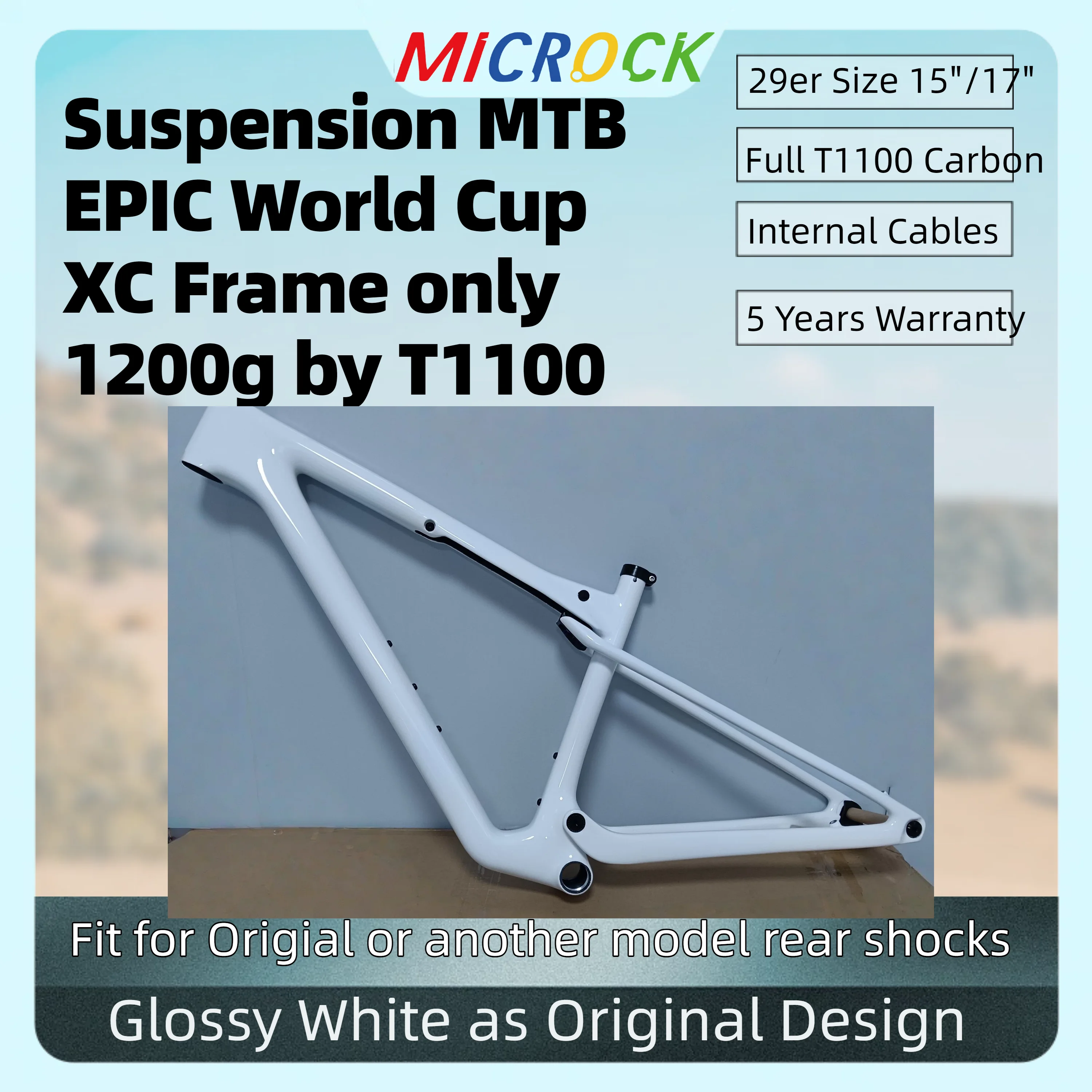 

White Color Full T1100 Carbon Fiber Suspension MTB Bike Frame EPIC WC XC 148x12mm with UDH Hanger Internal Cable Lines