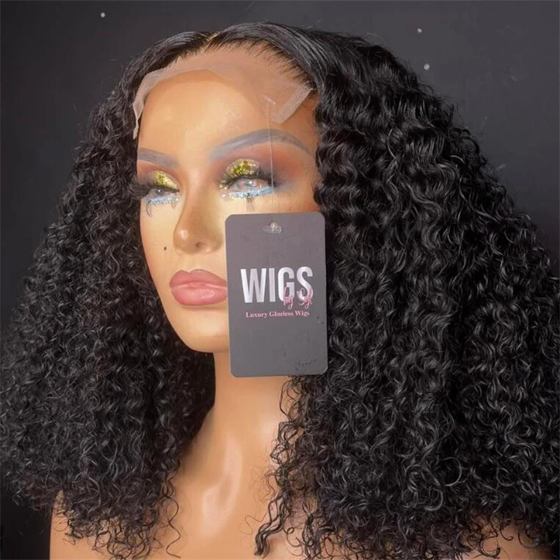 16inch Soft Short Bob Black Curly 180Density Lace Front Wig For Black Women Babyhair Preplucked Heat Resistant  Glueless