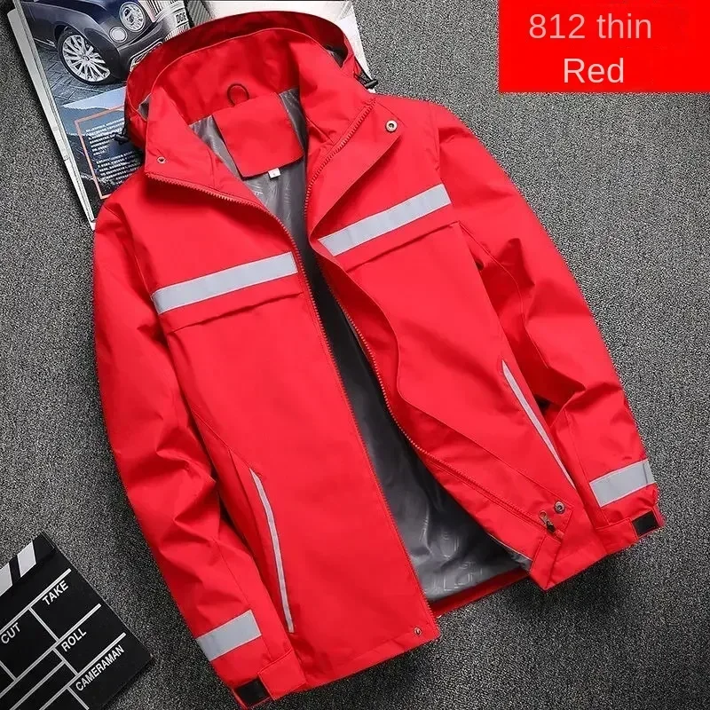 

New men's jacket splicing fashionable reflective stripes outdoor camping men's sports zipper windproof and waterproof (M-7XL)