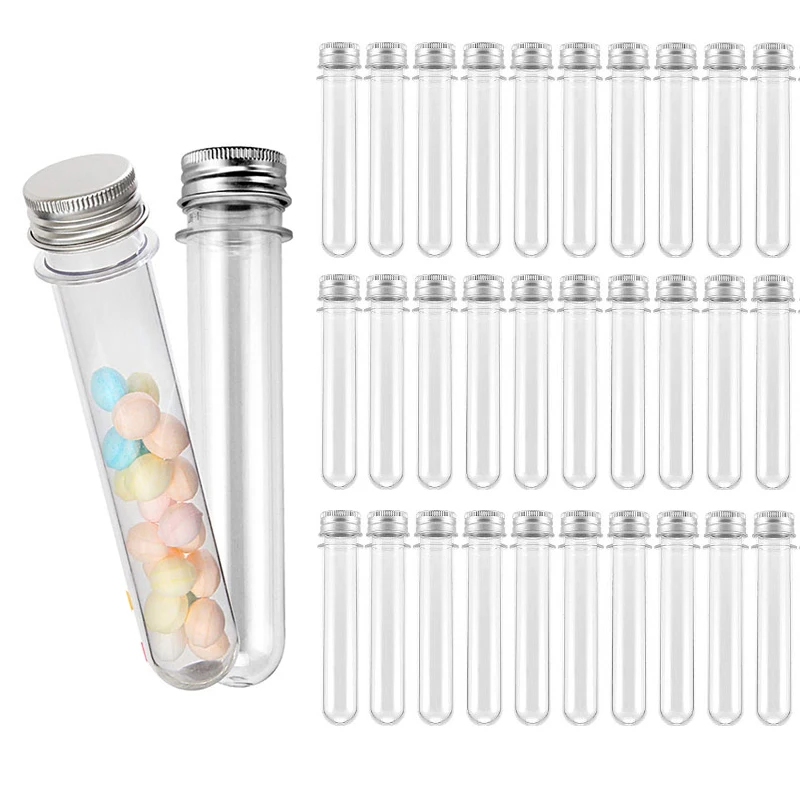 

15Pcs 40ml Plastic Clear Test Tubes With Screw Caps Candy Cosmetic Travel Lotion Containers