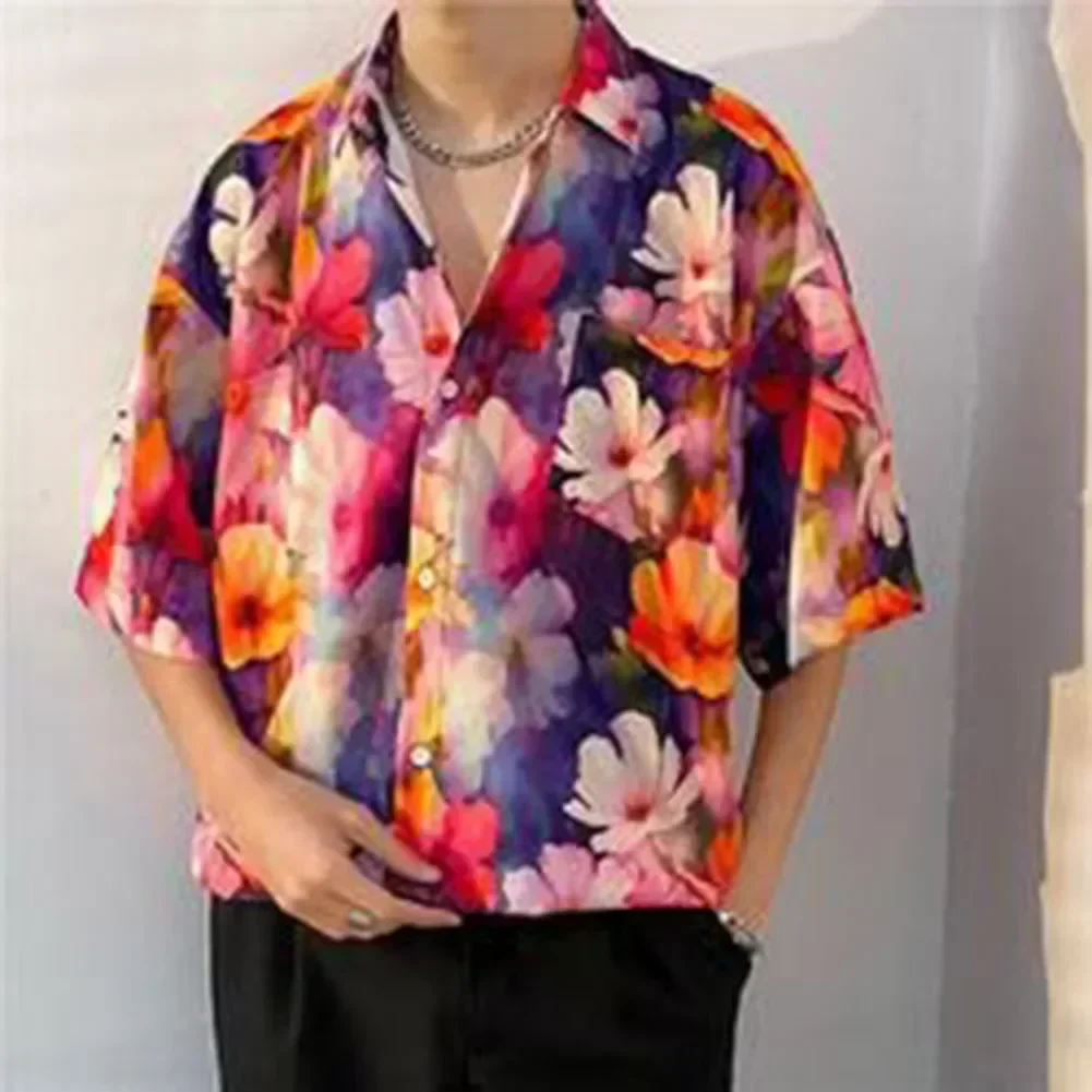 

Casual Floral Shirt Floral Short Sleeved Shirt Slight Stretch Vacation Shirt Mens Loose Floral Short Sleeve Shirt Beach 2XL