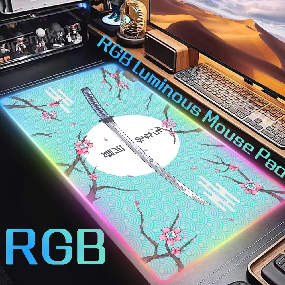 

Японский игровой коврик для мыши с цветком вишни и самурая, RGB коврик для ноутбука, настольный коврик Cherry Blossom, коврик для мыши, офисный ковер, коврик