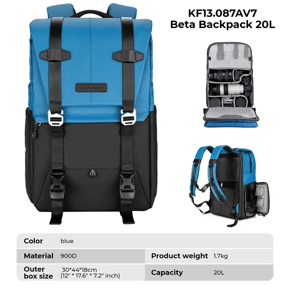 K&F Concept Newest Photography Backpack Lightweight Camera Bags Large Capacity Camera Case with Rain Cover for 15.6 Inch Laptop